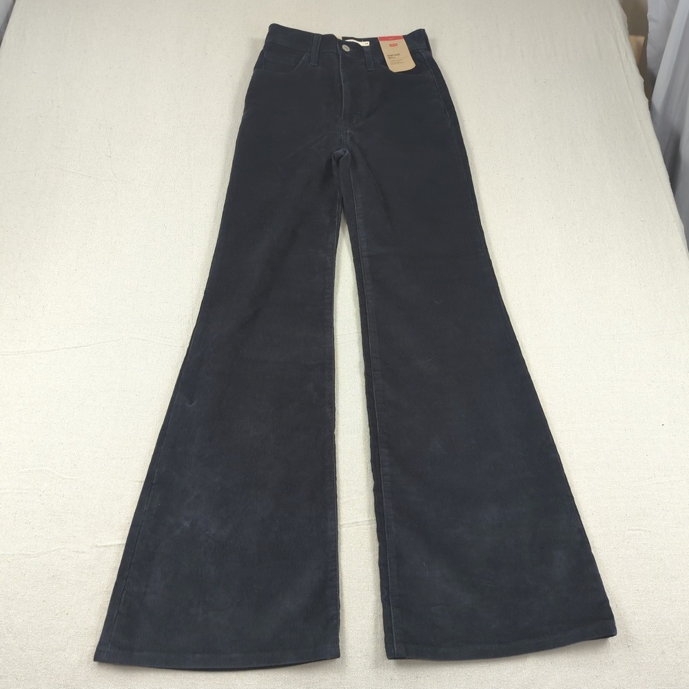 Levis Jeans Womens 25 Black Corduroy Ribcage Bell Bottom Stretch Hippie Boho